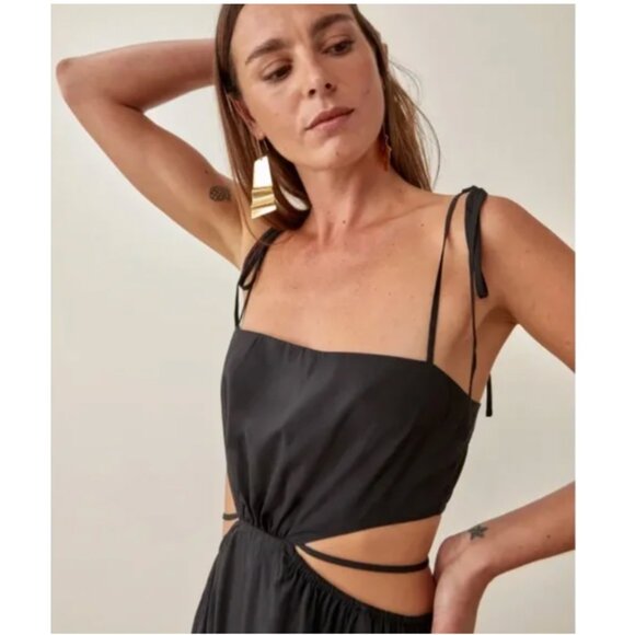 Reformation True Cut-Out Strappy Black Midi Dress - Picture 2 of 8